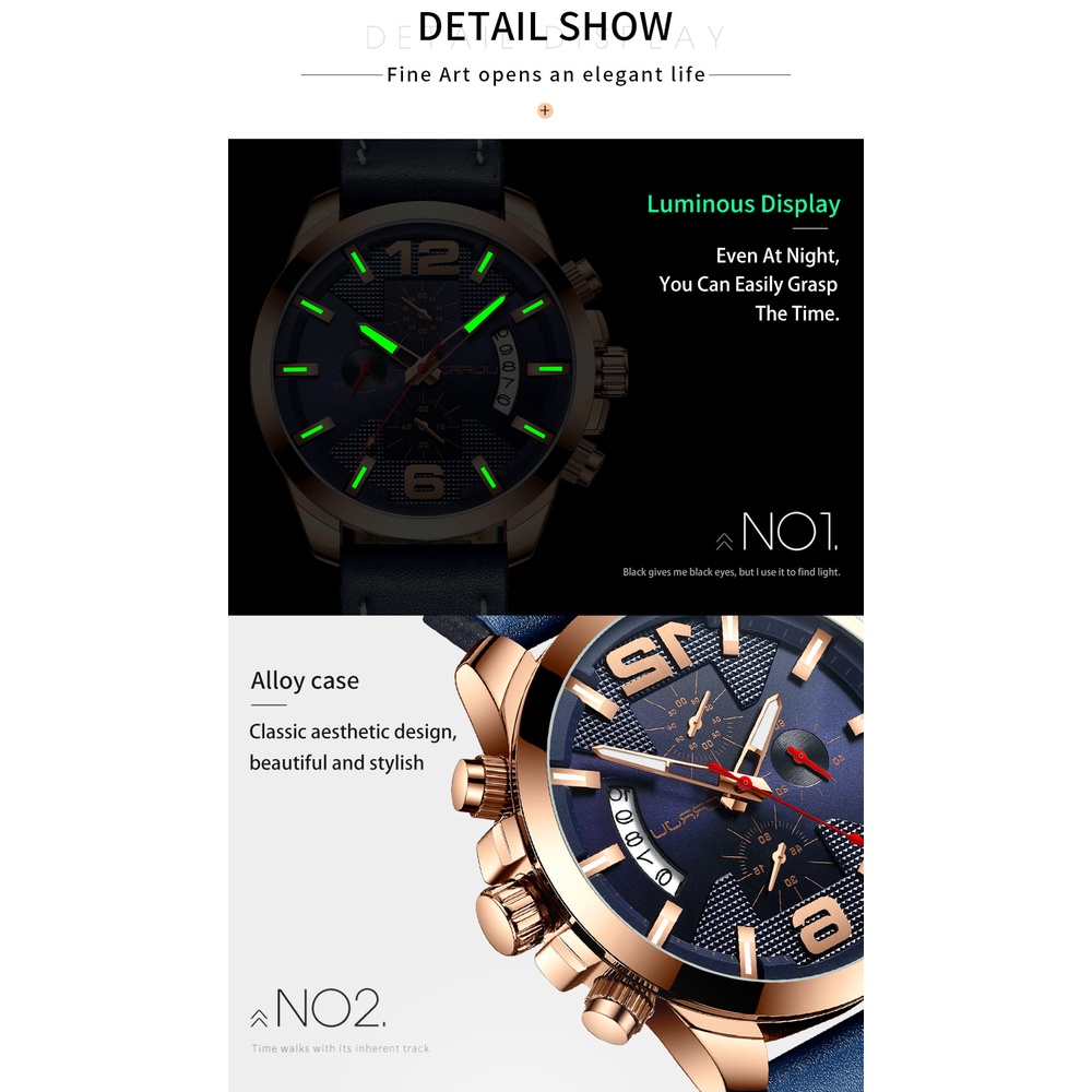 Đồng hồ nam CRRJU da thạch anh thời trang đa chức năng chống thấm nước 2285LX