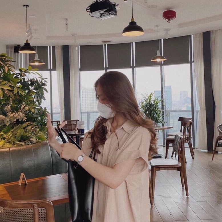 Váy Sơ Mi Ngắn Tay Ullzang Dáng Dài - Đầm Polo Cổ Bẻ 2 Túi Ngực Giả 4 Màu Dáng Rộng