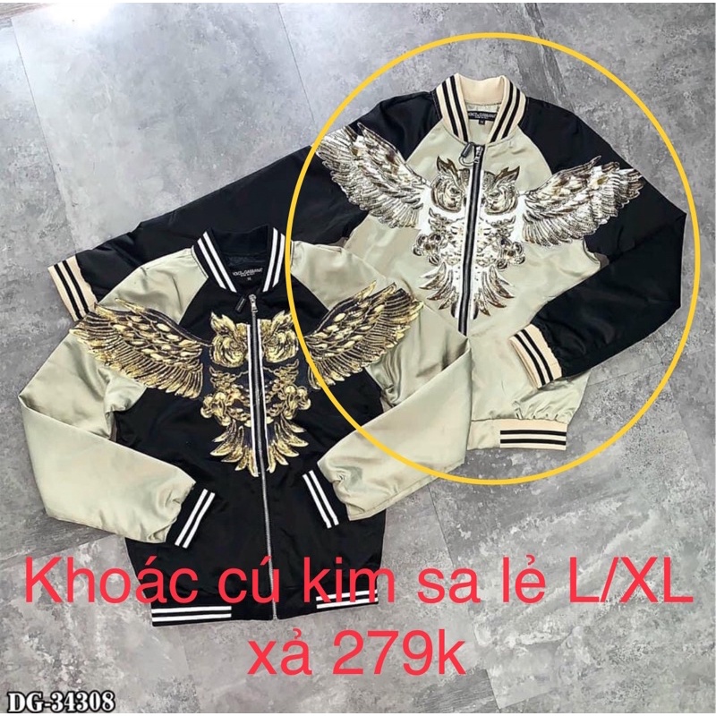 Áo Jacket Bomber Dù Dolce Pha Đen Sữa Thêu Cú Kim Sa