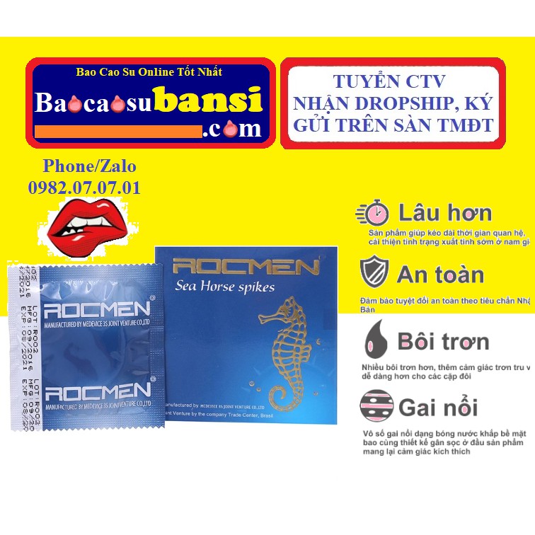 Bao cao su gai bi ROCMEN Sea Horse xanh bạc hà [Chuyên Giá Sĩ] - bcs kéo dài thời gian, chống xuất tinh sớm - Hộp 3 cái