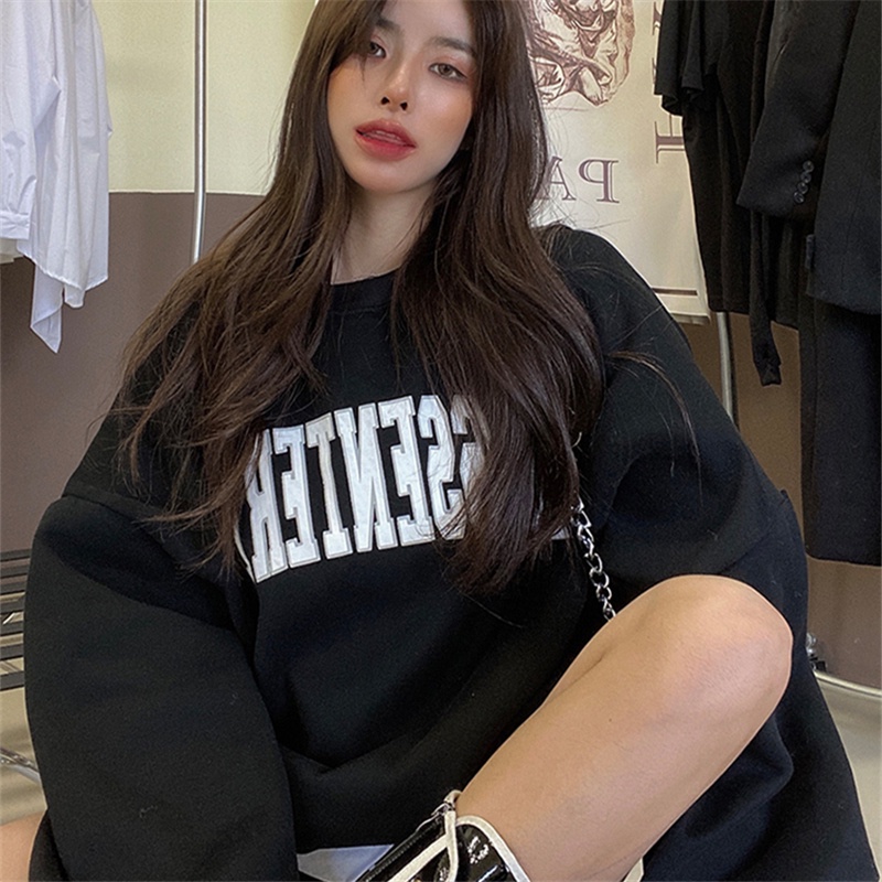 NRVP Áo Hoodie Dáng Rộng Thời Trang Hàn Quốc Đơn Giản Cá Tính Cho Nữ
