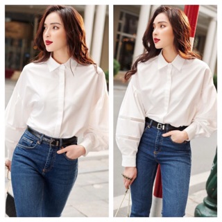 Sơ mi cotton lụa vai rơi - hbsm730