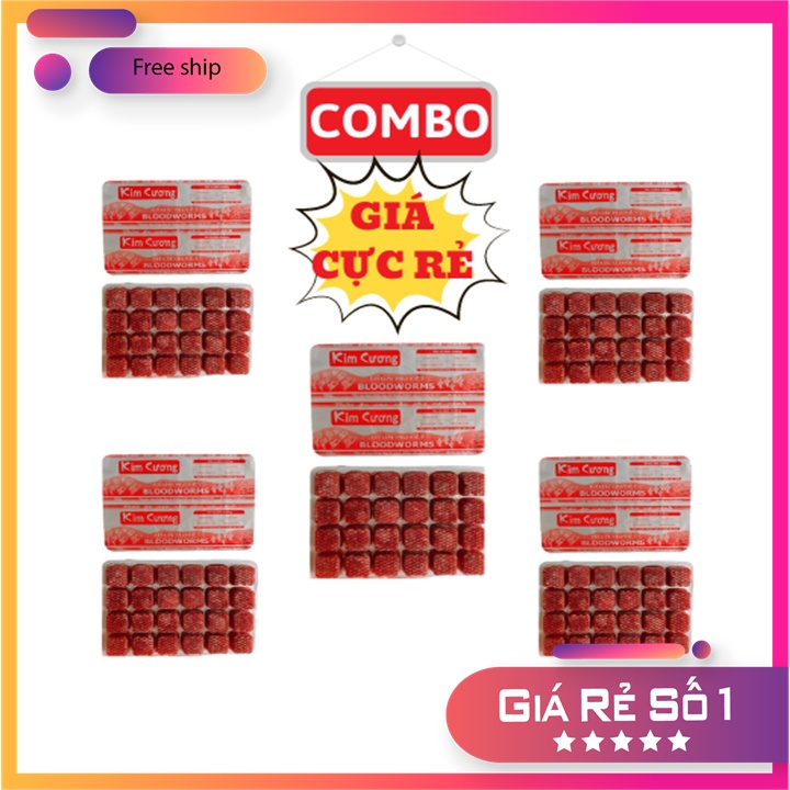 Trùng huyết KIM CƯƠNG_COMBO 5vỉ/550g _thức ăn chăm sóc cho cá cảnh_an toàn bể cá_thủy sinh_betta_trùn vĩ_7 màu_koi...