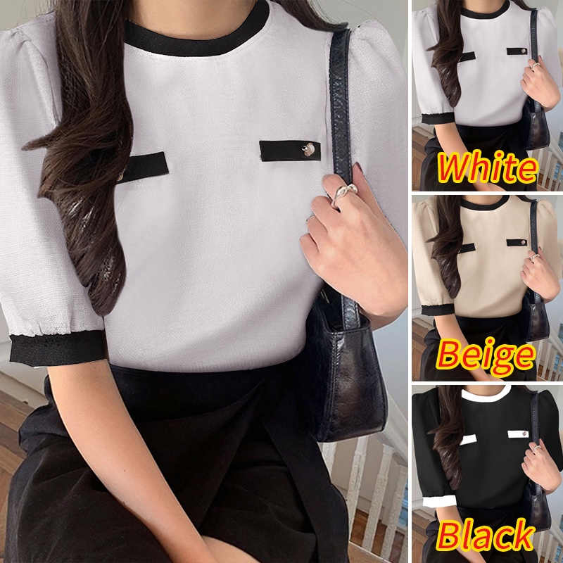 ZANZEA Áo Kiểu Cổ Tròn Tay 3 / 4 Màu Tương Phản Thời Trang Hàn Quốc Cho Nữ