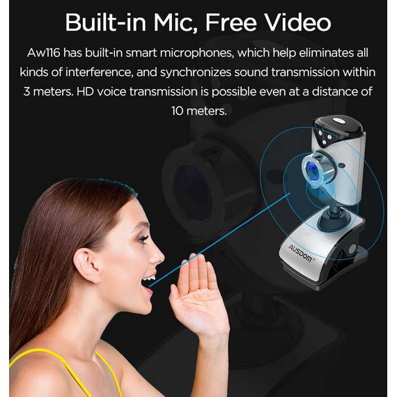 Webcam Ausdom Aw116 + Mic Led Usb 2.0 | BigBuy360 - bigbuy360.vn