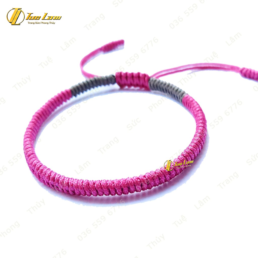Vòng tay nữ chỉ may mắn bện handmade kiểu tibets màu hồng xám hợp mệnh - Tuệ Lâm