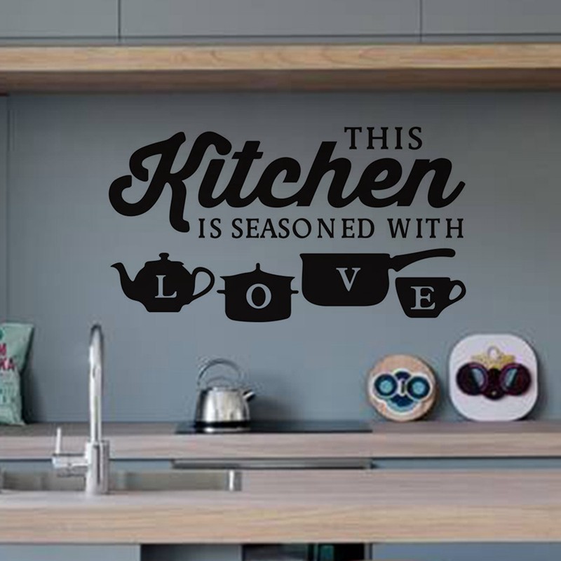 Sticker Dán Tường Họa Tiết Chữ Kitchen Pot Love Dùng Trang Trí Phòng Ăn