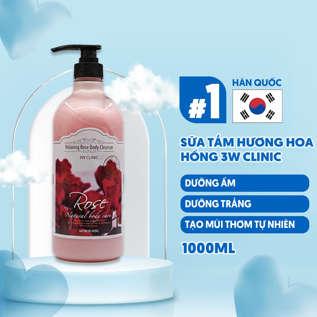 Sữa Tắm Dưỡng Ẩm Hương Hoa Hồng 3W CLINIC Relaxing Body Cleanser Rose 1000ml - 3W099 | BigBuy360 - bigbuy360.vn