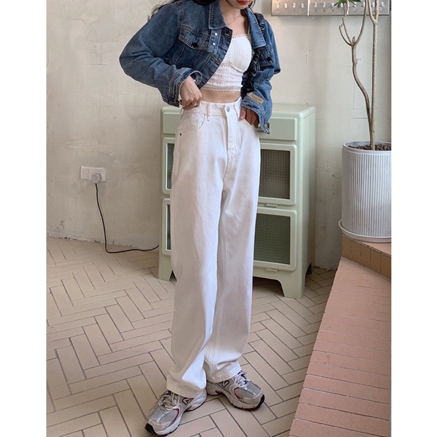 Quần Jeans Trắng Ống Suông