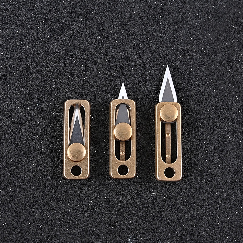 Dao Mini Bằng Đồng Thau 4,7cm YYEDC- 3 Nất Chống Trượt - Tặng kèm vòng theo móc khóa