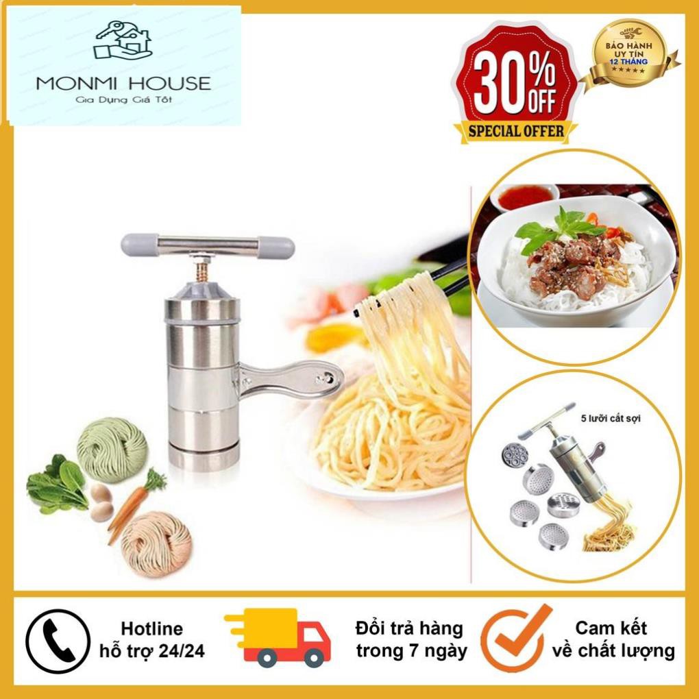 Máy Làm Bún, Mỳ Tươi Tại Nhà Bằng Inox, Tặng Kèm Bộ 5 Size Bún