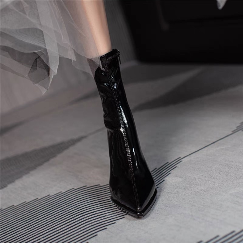 Boot cổ thấp da bóng gót 8p