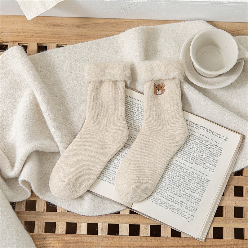 Tất Vớ Lót Lông Đuôi Gà siêu ấm thêu teddy dễ thương _GBC