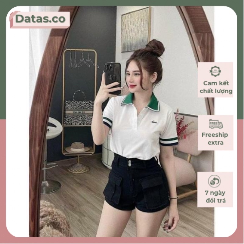 Áo polo nữ hoạ tiết cá sấu thêu Datas.co ❤️ Áo phông có cổ nữ cá sấu