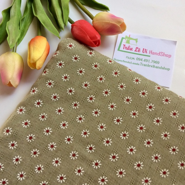 #V79🌈 VẢI TWILL HOẠ TIẾT HOA PHUN SƠN MAY ĐỒ CHO TRẺ EM, DOLL, OBITSU, DIY, DECOR, HANDMADE, QUILTING, SCRUNCHIES