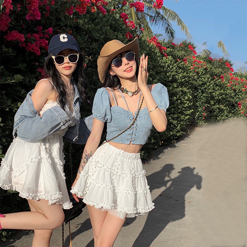Áo sơ mi denim màu xanh cắt hàng đầu Hàn Quốc hàng đầu mặc phổ biến nhất Áo sơ mi denim
