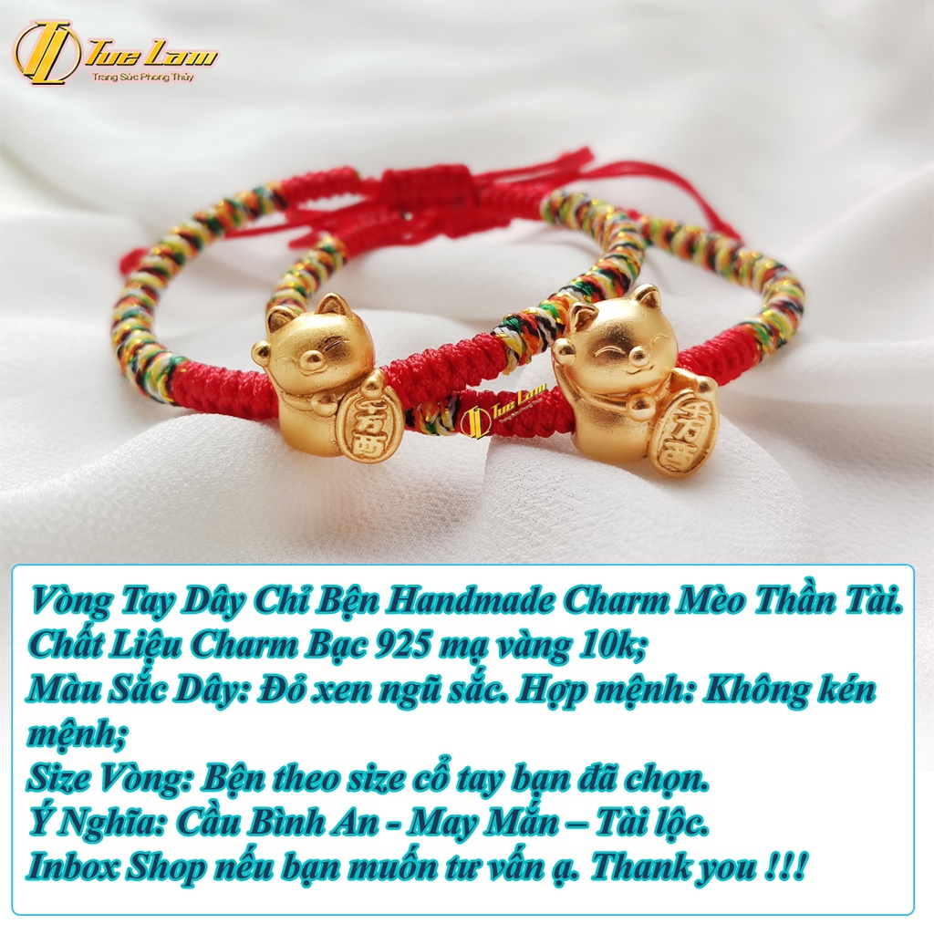 Vòng chỉ đỏ may mắn bện handmade charm mèo thần tài may mắn CB272V - Tuệ Lâm