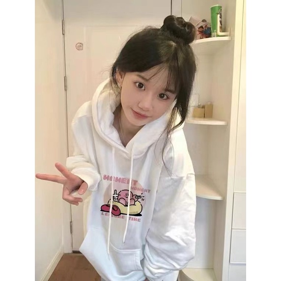 Áo Hoodie Nữ Tay Dài Dáng Rộng In Hình Ngôi Sao Kirby Dễ Thương