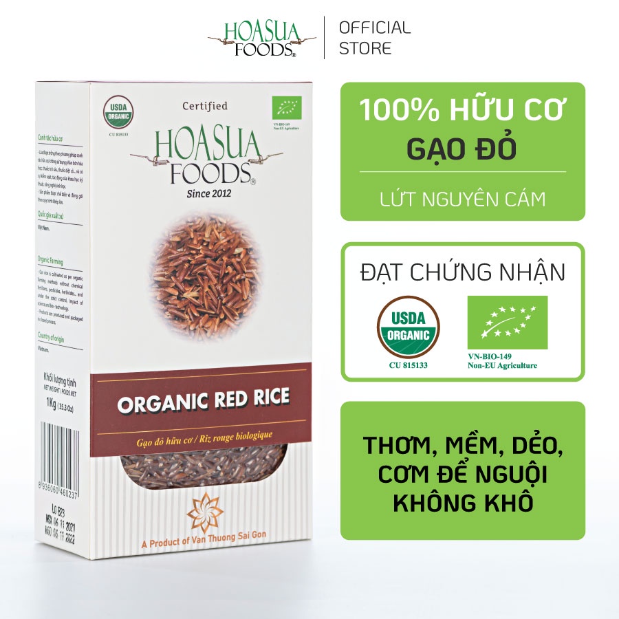 Gạo lứt đỏ hữu cơ HOA SUA FOODS – thơm mềm xốp dinh dưỡng 1kg