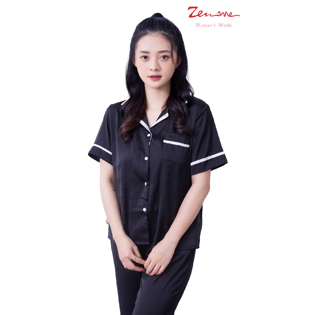 Đồ bộ nữ mặc nhà Zen Me bộ đồ ngủ pijama lụa tay cộc quần dài chất lụa latin cao cấp phối viền trẻ trung PJP1021