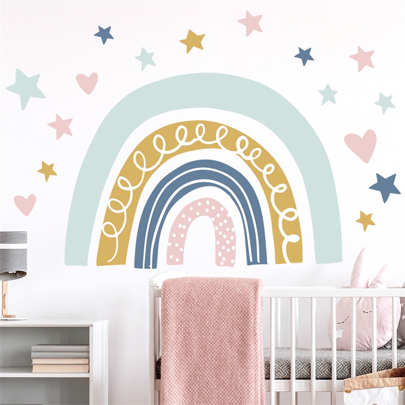 Set 2 Miếng Dán Tường Hình Cầu Vồng Và Ngôi Sao