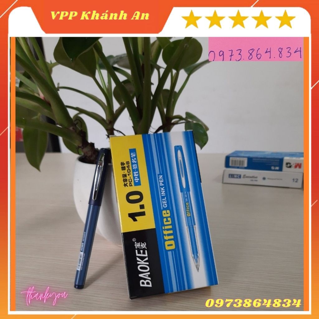 Bút nước, bút gel Baoke 1048 ngòi to 1.0mm xanh