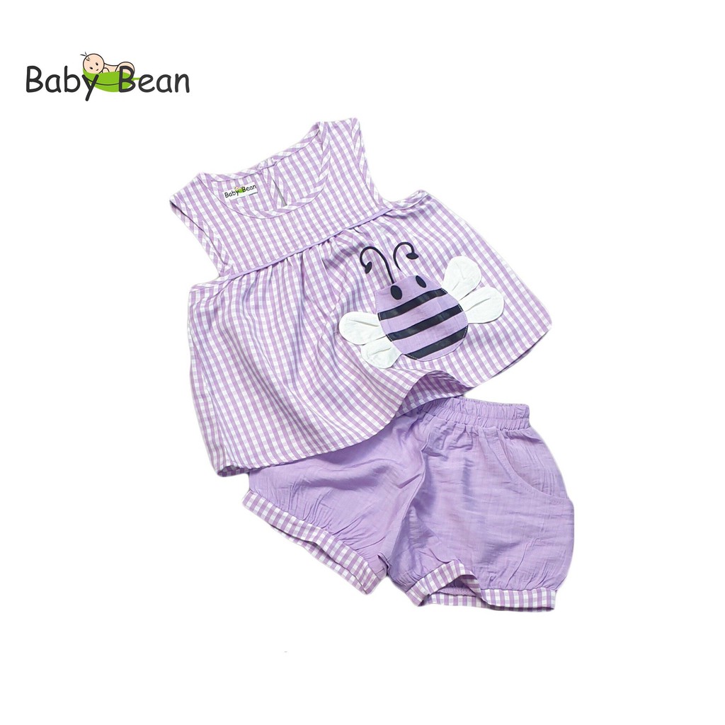 [MÃ THƯƠNG HIỆU YÊU THÍCH Voucher giảm 10%] Bộ Đồ Đũi Caro Thêu Ong Quần Short Màu Bé Gái BabyBean (8kg-30kg)