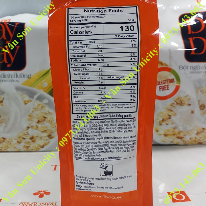 05 bịch bột Ngũ Cốc hòa tan Day to Day Trần Quang 600g (20 gói * 30g)