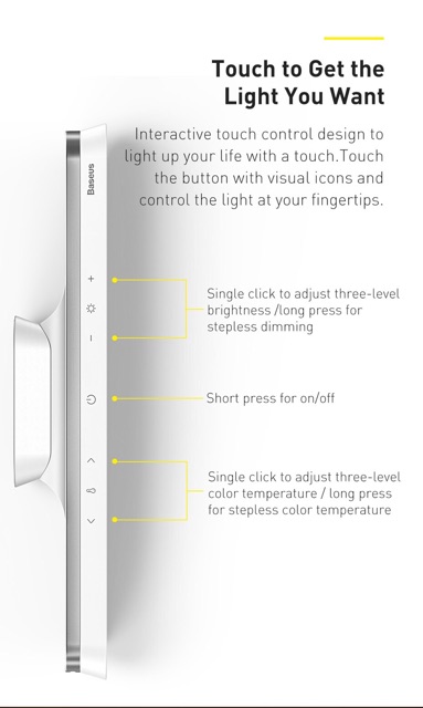 Đèn LED Đọc Sách Baseus USB Gắn Tường Từ Tính Không Dây Cảm Ứng Chạm Có Thể Điều Chỉnh Độ Sáng