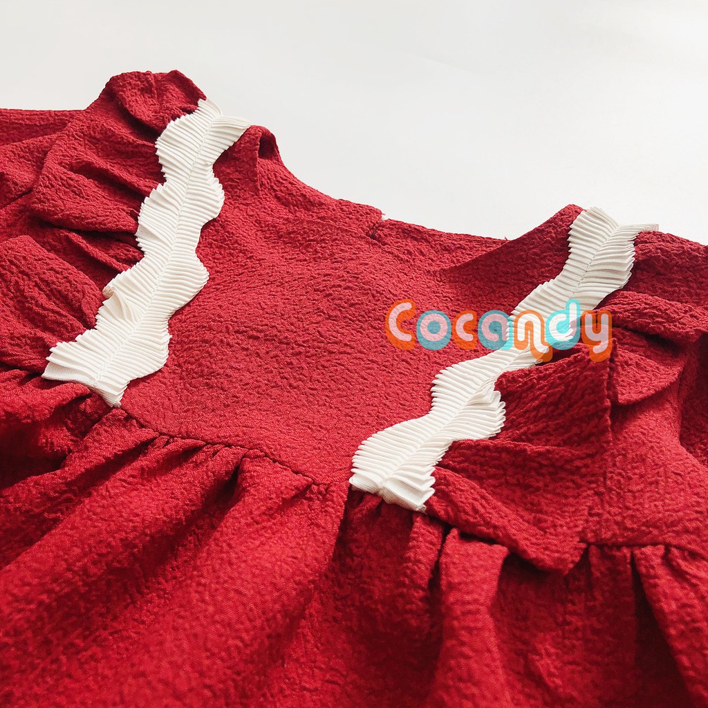 [Cocandy Official Store] Set váy babydoll cho bé kèm mũ chất liệu đũi màu đỏ