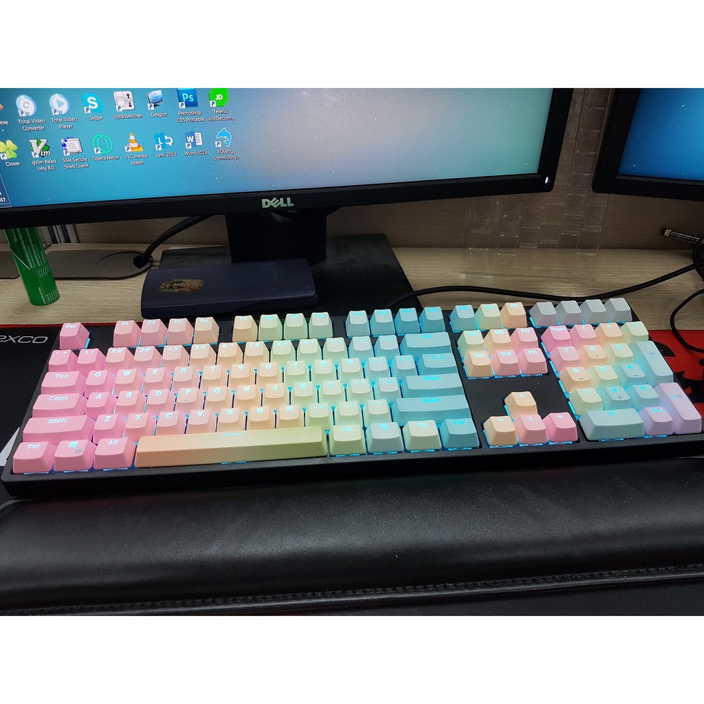 Set keycap Rainbow thick PBT Ninja và Intop PBT doubleshot xuyên led 108 phím lắp cho bàn phím cơ, km keypuller dài