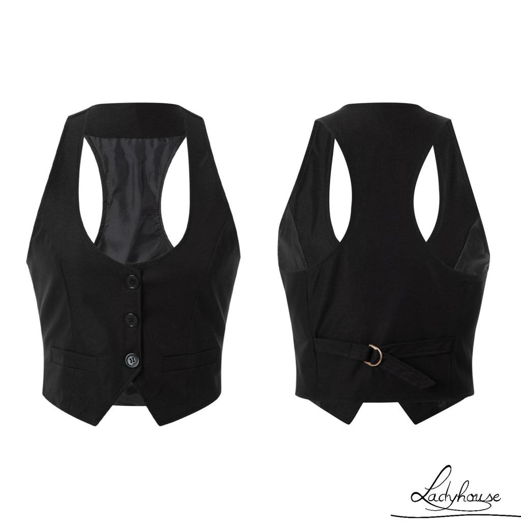 Áo Khoác Blazer Không Tay Cổ Chữ V Cài Nút Phong Cách Vintage Dành Cho Nữ