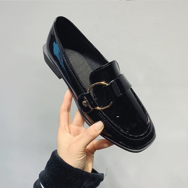 Giày Vintage gió Anh giày nhỏ nữ Hàn Quốc phiên bản ulzzang đầu vuông một bàn đạp giày phẳng