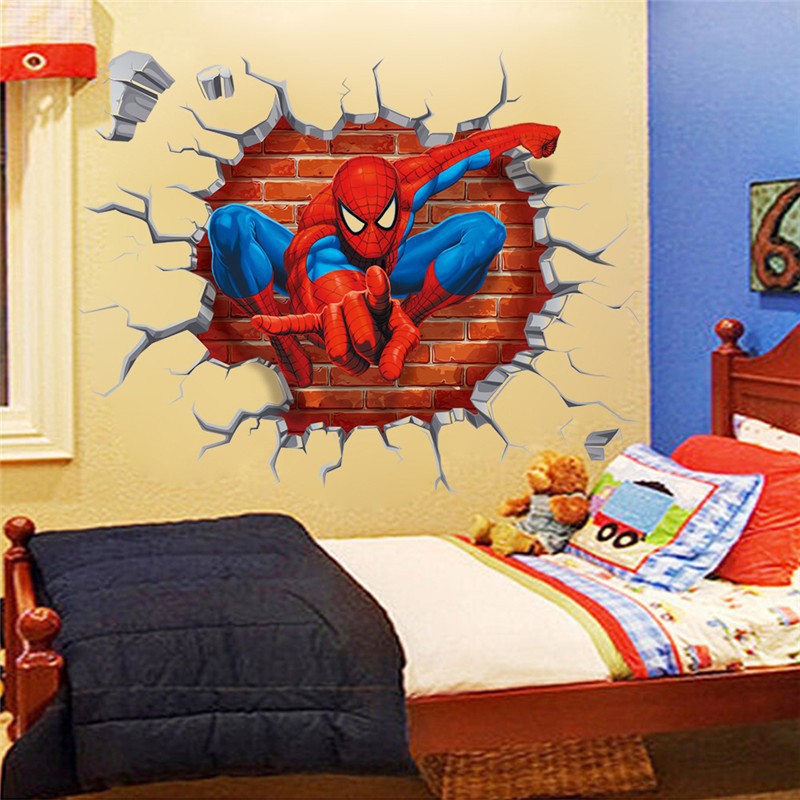 Hình dán 3D họa tiết người nhện trang trí tường