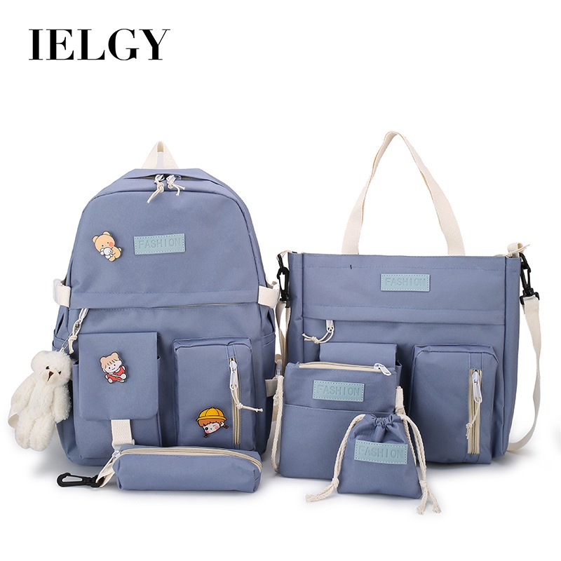 Ba lô túi xách đi học IELGY vải canvas phối màu tương phản kiểu Hàn Quốc thời trang