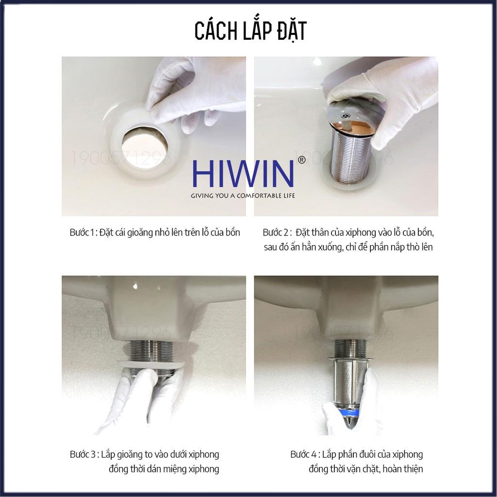 Bộ xả lavabo, xiphong chậu rửa mặt nắp lật đồng mặt gương không có lỗ chống tràn HIWIN PG-3027