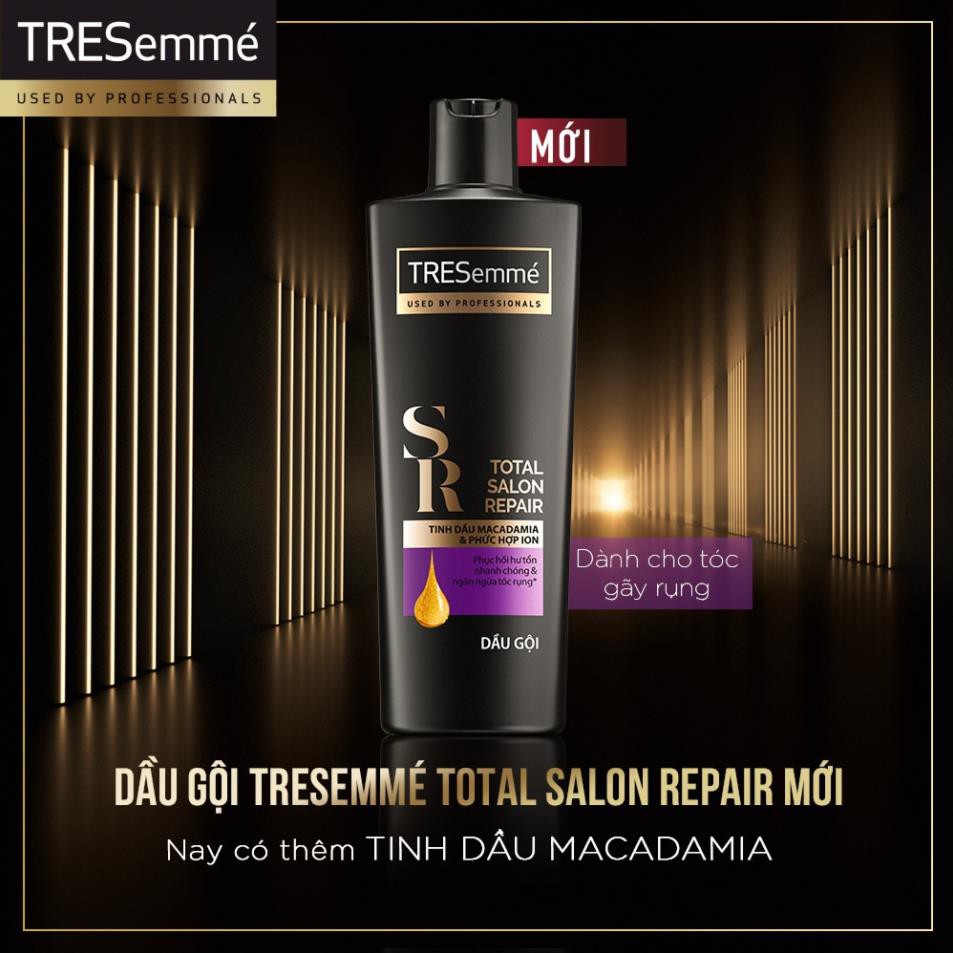 Combo Dầu gội 640g và Dầu Xả 340g Tresemmé Total Salon Repair Tinh Dầu Macadamia ngăn gãy rụng