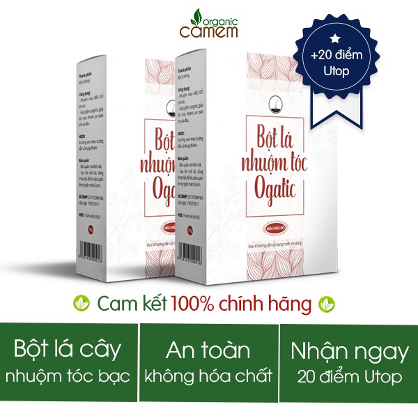 Combo 2 hộp thuốc nhuộm tóc bạc - Bột lá nhuộm tóc Ogatic - hàng chính hãng