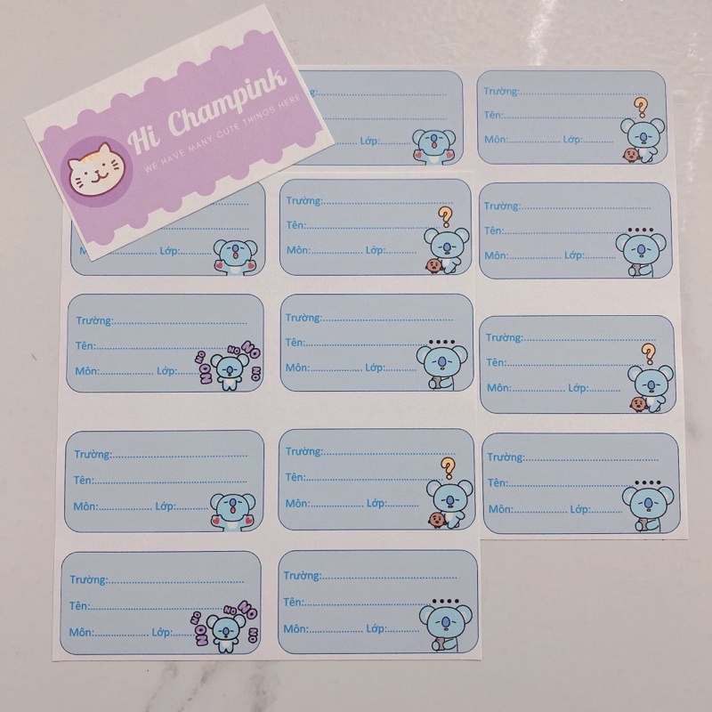 NHÃN VỞ BT21 - BTS DÁN TẬP VỞ SÁCH HỌC SINH 10 miếng