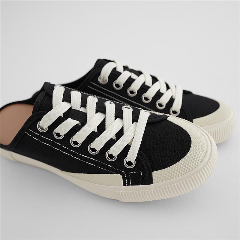 GIÀY SỤC ZARA XUẤT DƯ TUỒN NỮ MÀU ĐEN TRẮNG BUỘC DÂY