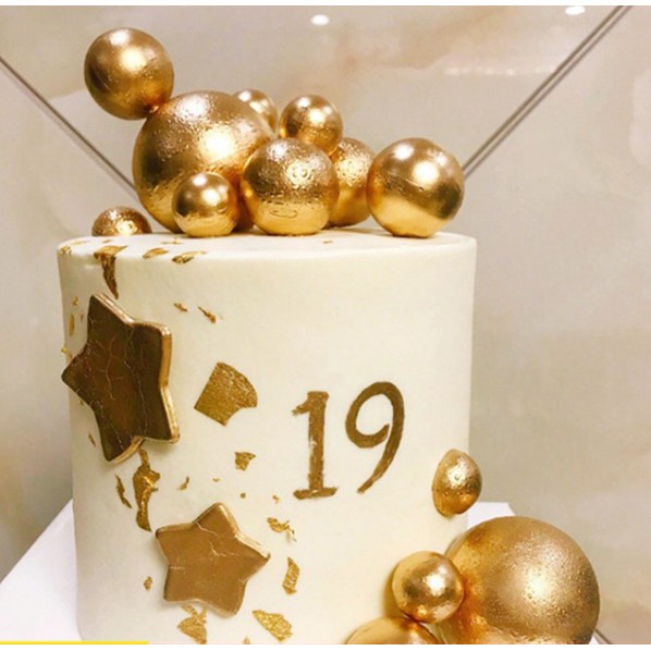 Set 40 quả cầu vàng bạc trang trí bánh sinh nhật, bi nhựa, topper cake