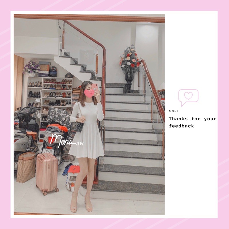 Đầm thun ôm tay dài dáng xoè đen, trắng D35 | BigBuy360 - bigbuy360.vn