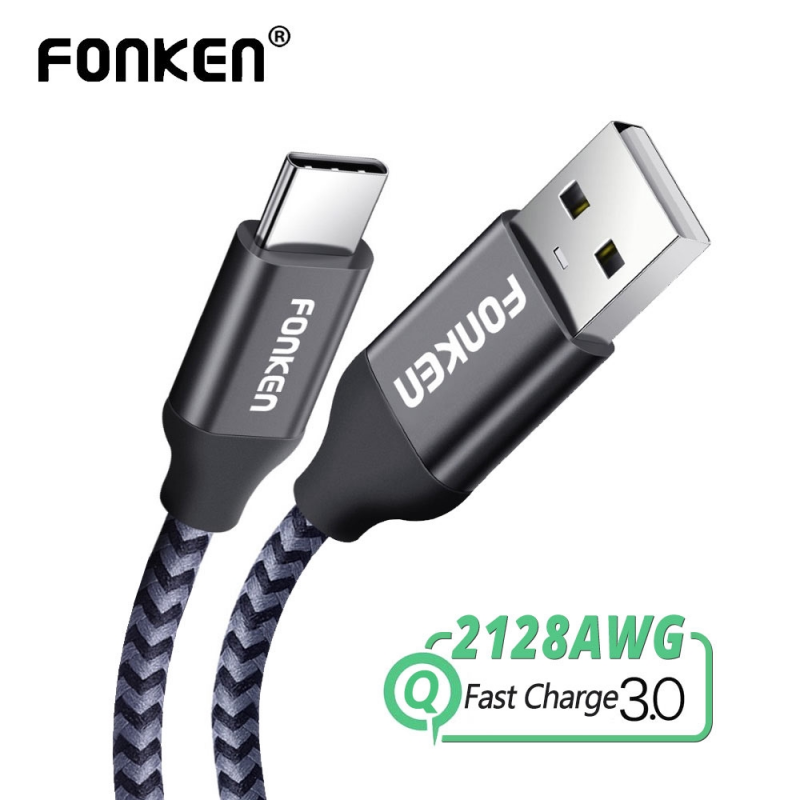 Cáp Sạc Nhanh FONKEN 3A USB Type-C Dài 2m 3m Dành Cho Điện Thoại