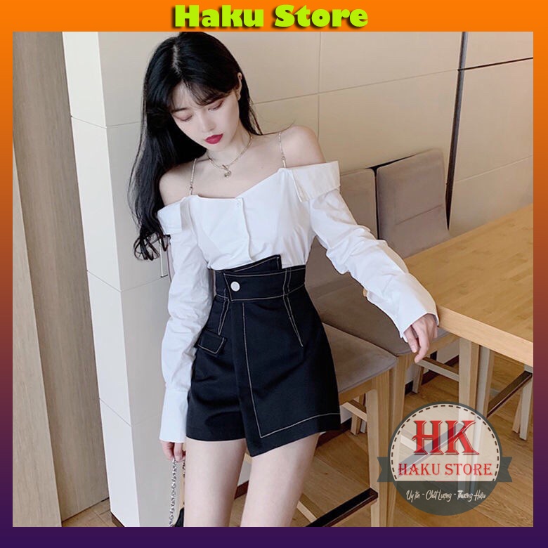 Quần giả váy cạp chéo nữ viền chỉ nổi, Quần Sooc giả váy nữ chất vải cao cấp co dãn phong cách Hàn Quốc - QGV18