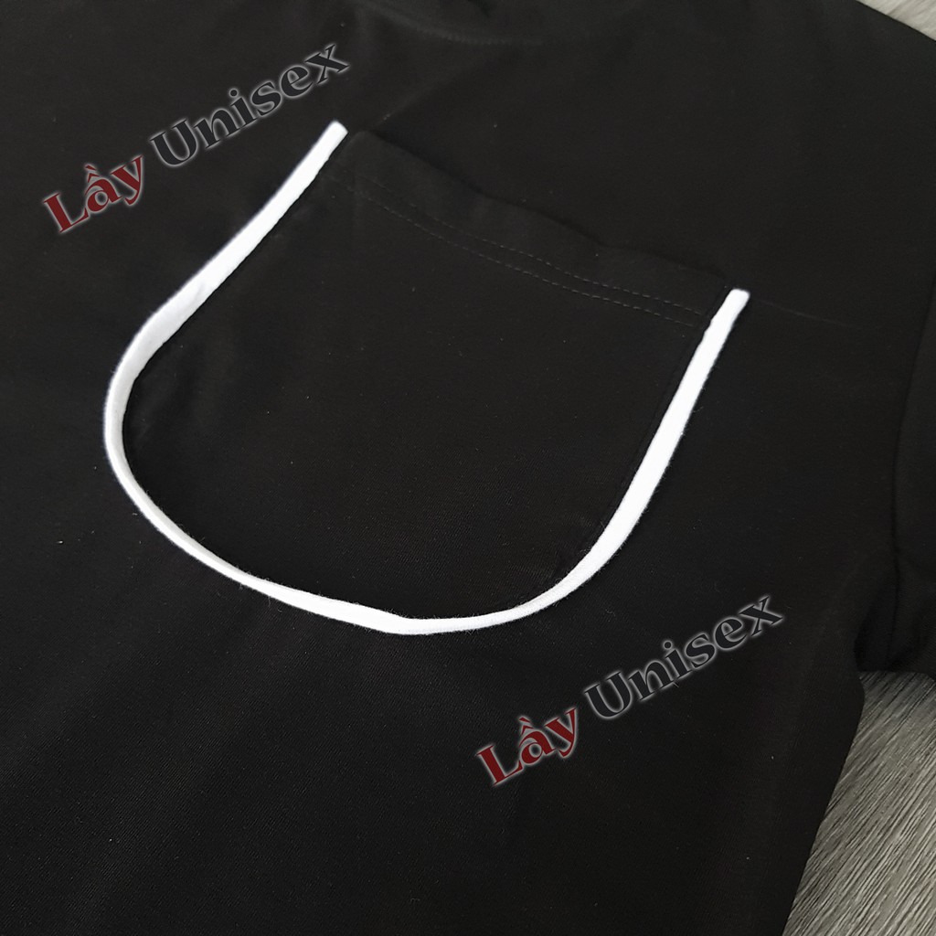 Áo tee đen basic viền trắng tay lửng form rộng unisex | BigBuy360 - bigbuy360.vn