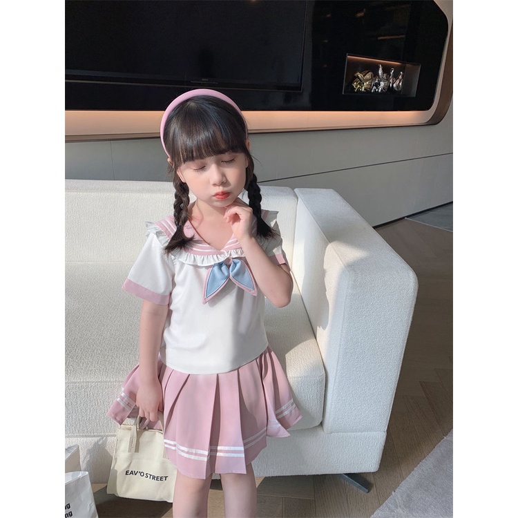 Set Áo Thun Ngắn Tay + Chân Váy Xếp Ly Thời Trang Cho Bé Gái