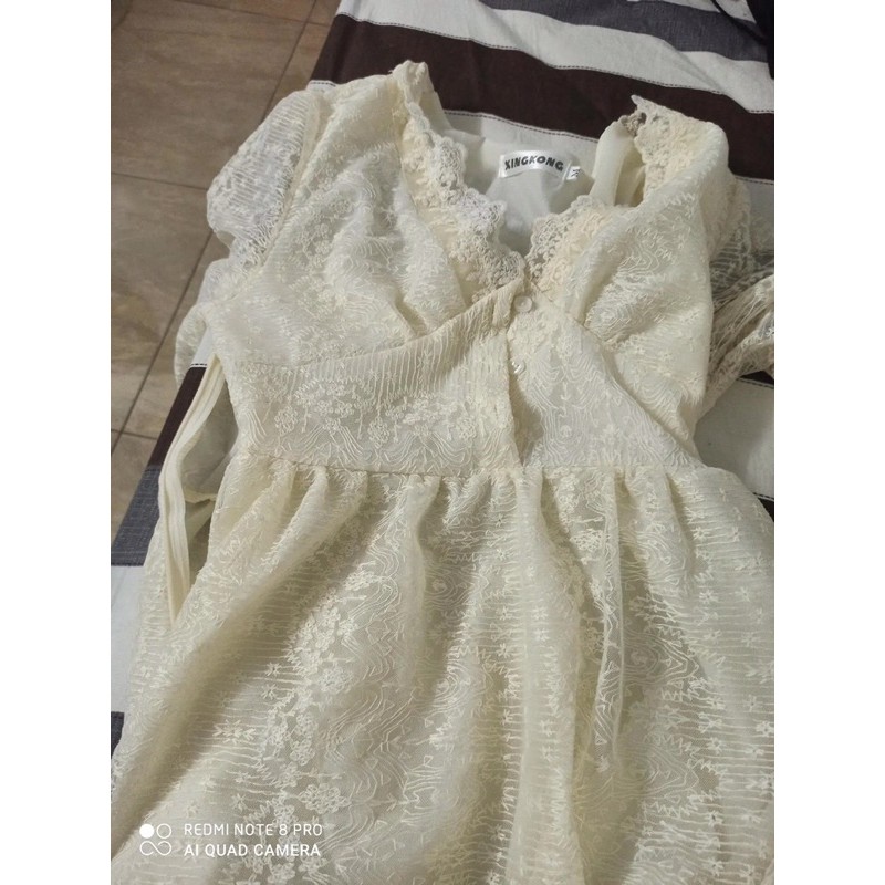 Váy ren cổ v dáng dài vintage / váy ren tiểu thư