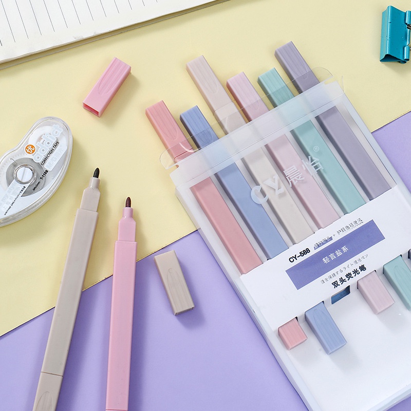 Highlight pastel DecorMe set 6 bút nhớ màu pastel thân vuông 2 đầu Duo Super soft WD