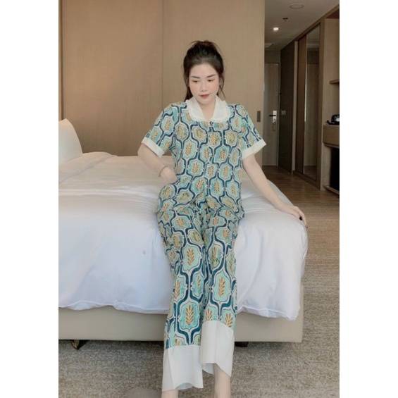 Bộ ngủ 🌼PIZAMA  Mango tay ngắn quần dài, họa tiết sang trọng  sz 40-58kg, chất vải shop bao mát