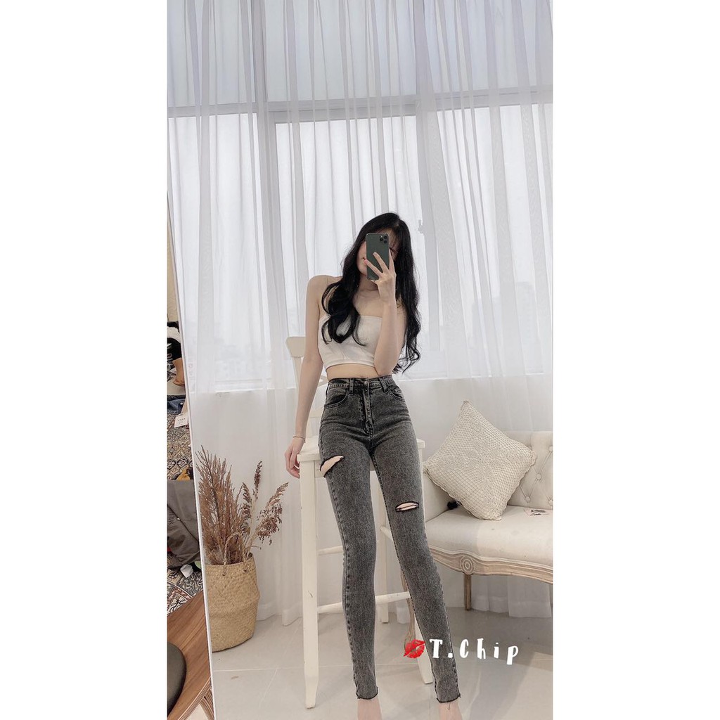 quần bò trengging thái màu khói xám cao cấp